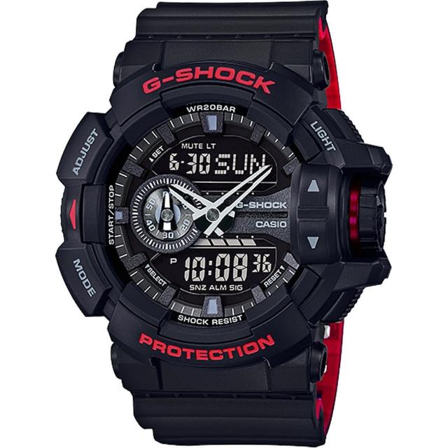 【CASIO】卡西歐 G-SHOCK 特別版重機雙顯錶-黑紅(GA-400HR-1ADR)