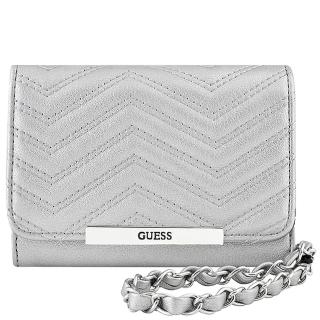 【GUESS】皮革壓紋鍊帶手抓包(銀色)