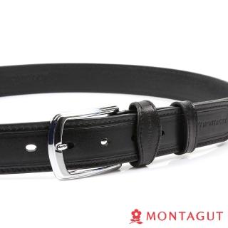 【MONTAGUT夢特嬌】雙車線壓邊 頭層牛皮休閒針扣皮帶(551)