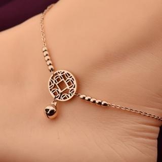 【米蘭精品】玫瑰金腳鍊流行飾品(招財銅錢鈴鐺流行母親節生日情人節禮物71ak13)