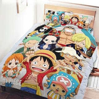 【享夢城堡】雙人床包兩用被套四件組(航海王ONE PIECE 夥伴們集合-灰)