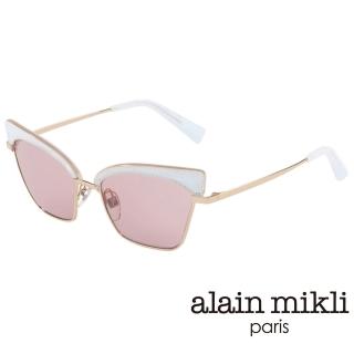 【alain mikli 法式巴黎】俐落貓眼金屬眉框造型太陽眼鏡(粉白 AL4005-002)
