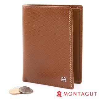 【MONTAGUT夢特嬌】簡約雙切紋頭層牛皮短夾 咖啡(6卡2照2夾)