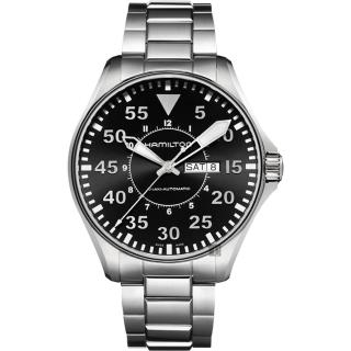 【Hamilton】漢米爾頓 Khaki Aviation卡其飛行機械錶-黑x銀/46mm(H64715135)