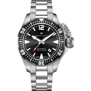 【Hamilton】漢米爾頓 卡其海軍 蛙人300米潛水機械錶-黑x銀/42mm(H77605135)