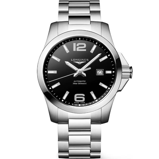 【LONGINES】浪琴 Conquest 征服者300米機械錶-黑/43mm(L37784586)