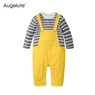 【baby童衣】任選 假二件吊帶條紋長袖連身衣 70064(亮黃)