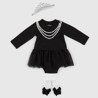 【日安朵朵】女嬰雪紡蓬蓬裙連身衣禮盒–奧黛莉赫本 MIT台灣製衣+寶寶襪(長短袖包屁衣寶寶彌月滿月禮)
