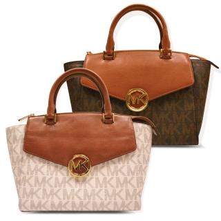【MICHAEL KORS】經典滿版Logo防刮皮革手提/肩背包(流行百搭包款)