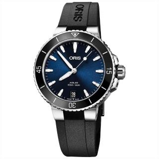 【ORIS 豪利時】Aquis 時間之海潛水300米機械錶-藍x黑色橡膠帶/36.5mm(0173377314135-0741864FC)