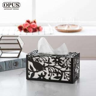 【OPUS 東齊金工】金屬工藝面紙盒/抽取式面紙套/收納盒(TI-ma08B 鵲上林梢_經典黑)