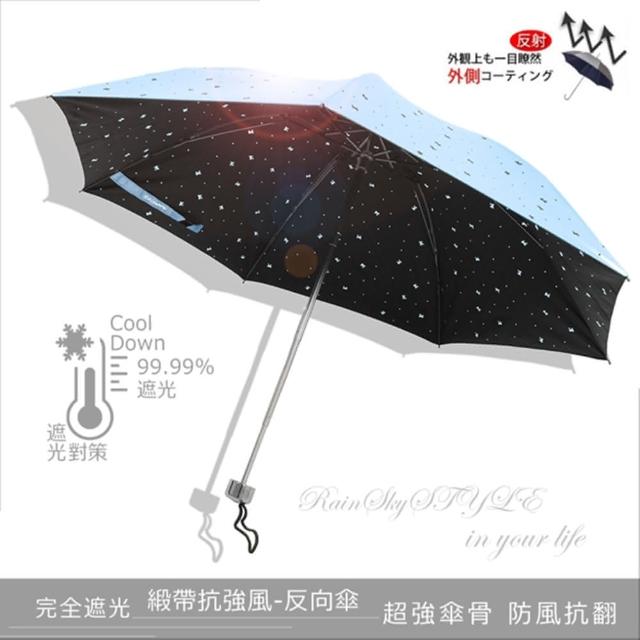 【RainBow】緞帶紛飛-手開折疊式_防風反向傘(珍珠藍)