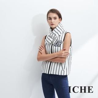 【ICHE 衣哲】領巾可拆 羊毛條紋字母印花造型背心-白-兩色