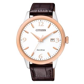 【CITIZEN 星辰】送禮首選 指針男錶 小牛皮錶帶 白 光動能 藍寶石玻璃鏡面(BM7304-16A)
