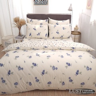 【LUST生活寢具】《藍莓鄉村》100%純棉、雙人6尺精梳棉床包/枕套組《不含被套》、台灣製