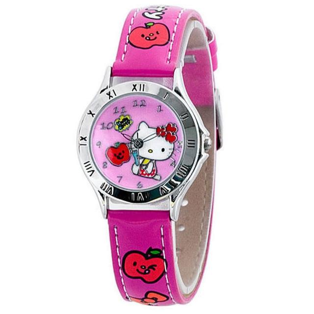 【HELLO KITTY】蘋果女孩俏麗腕錶-桃紅(HKFR1218-02A)