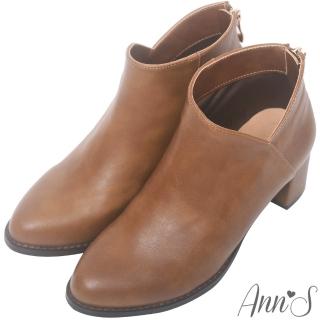 【Ann’S】纖瘦視覺-側V素面粗跟短靴(棕)