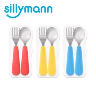 【韓國sillymann】100%鉑金矽膠不銹鋼幼童湯匙叉子餐具組(3色)