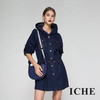 【ICHE 衣哲】挺版牛仔反摺袖兩穿造型洋裝外套-兩色-藍