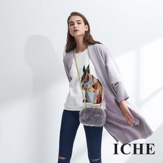 【ICHE 衣哲】連袖微寬羊毛長版針織毛衣外套-芋紫