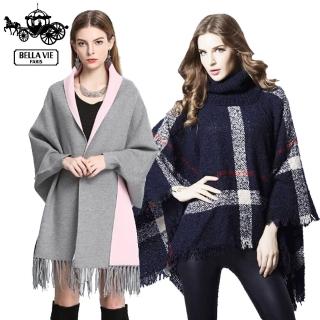 【Bella Vie】韓版雙面針織蝙蝠袖披肩毛衣斗篷