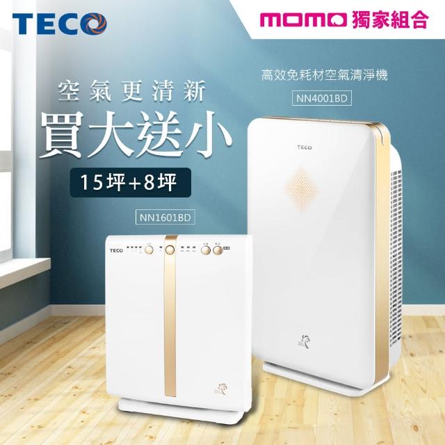 【TECO東元】高效免耗材空氣清淨機NN4001BD(買大送小)