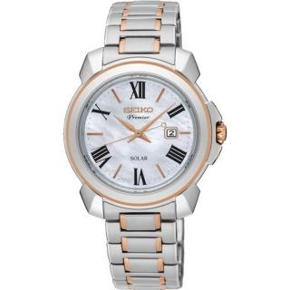 【SEIKO 精工】Premier 氣質太陽能時尚女腕錶-珍珠貝x雙色/32mm(V137-0CT0KS/SUT322J1)