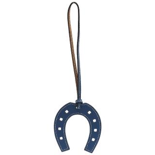 【Hermes 愛馬仕】馬蹄造型拼色小牛皮鑰匙圈/吊飾(藍瑪瑙X駝H067305CA-BLUE AGATE-BEIGE)