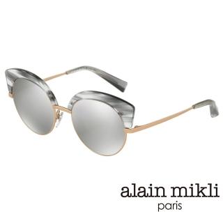 【alain mikli 法式巴黎】捌零復古藝術圓弧上翹貓眼眉框造型太陽眼鏡(大理石灰 AL4007-004)