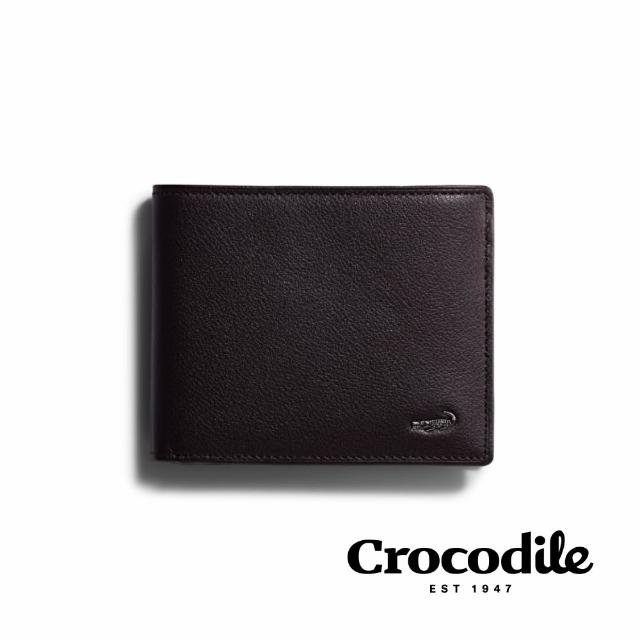 【Crocodile】父親節送禮精選 鱷魚皮件 短夾 12卡 窗格 零錢 男夾 拉鍊零錢男夾 0203-1101-黑咖 