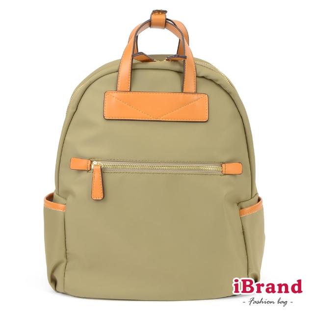 【i Brand】簡約設計撞色皮革手提後背包(淺綠)