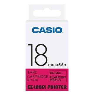 【CASIO 卡西歐】標籤機專用特殊色帶-18mm螢光粉底黑字(XR-18FPK1)