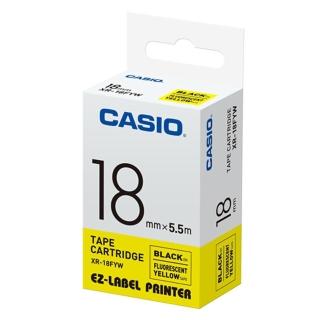 【CASIO 卡西歐】標籤機專用特殊色帶-18mm螢光黃底黑字(XR-18FYW1)