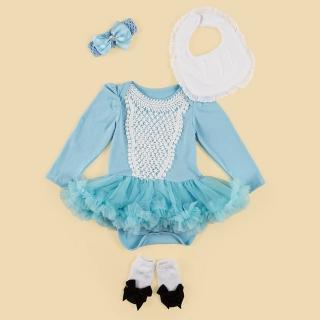 【日安朵朵】女嬰雪紡蓬蓬裙連身衣禮盒–仙杜瑞拉(衣+圍兜+寶寶襪)