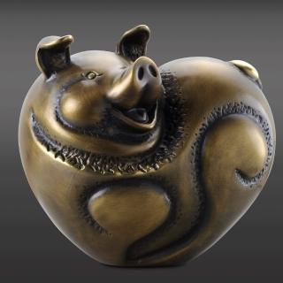【開運陶源】羅廣維限量原作 豬銅雕 禮品(如意順心)