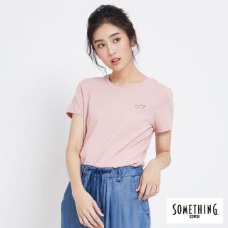 【SOMETHING】簡約刺繡圓領短袖T恤(粉紅色)