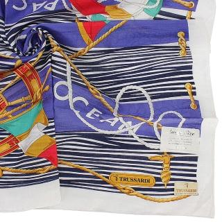 【TRUSSARDI】海洋水手波紋純綿帕領巾(藍紫色)