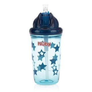 【Nuby】晶透學飲杯粗吸管300ml(藍)