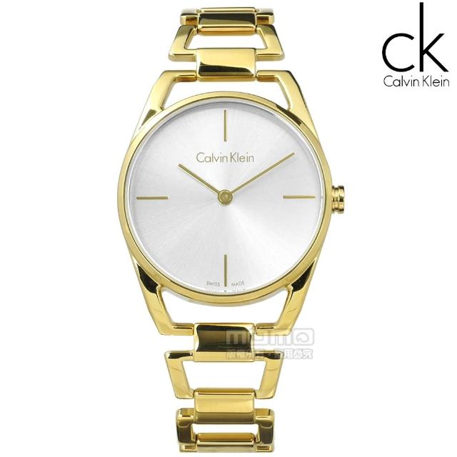【Calvin Klein】Dainty 瑞士機芯 鏤空設計 不鏽鋼手錶 銀x鍍金 30mm(K7L23546)