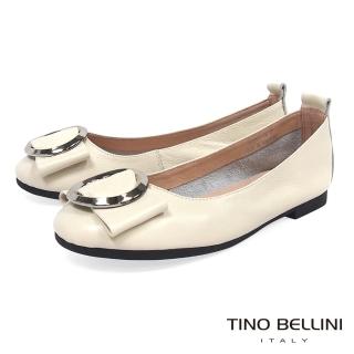 【TINO BELLINI 貝里尼】雅緻環飾真皮平底娃娃鞋B83261(米白)