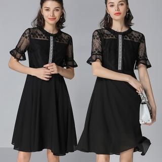 【麗質達人】5955雪紡拼接洋裝(L-5XL)