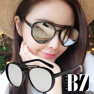 【BeLiz】時尚反射*雙線黑圓框墨鏡/銀