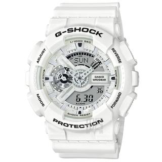 【CASIO 卡西歐】卡西歐G-SHOCK 抗磁雙顯重機鬧鈴電子錶-白(GA-110MW-7A)