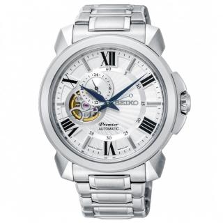 【SEIKO 精工】Premier 開芯經典機械腕錶-銀x白(4R39-00S0S/SSA369J1)