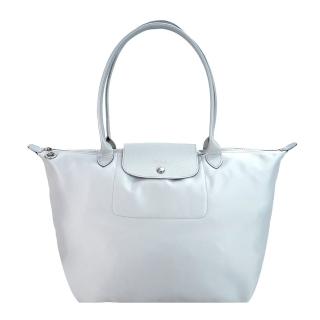 【LONGCHAMP】Le Pliage Neo系列尼龍長把手提水餃包(大/淺灰)
