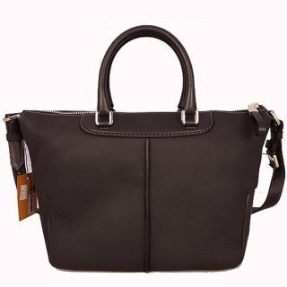 【TOD’S】NEW 簡約荔枝紋皮革拉鍊手提/肩背包(咖啡色)
