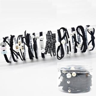 【梨花HaNA】韓國經典黑色珍珠水鑽彈力精緻髮圈12件套