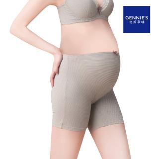【Gennies 奇妮】咖啡紗孕婦平口內褲(條紋灰GB59)