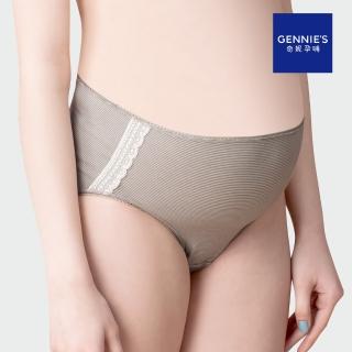 【Gennies 奇妮】咖啡紗蕾絲花邊孕婦中腰內褲(條紋灰GB35)