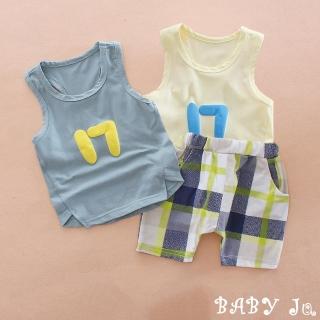 【BABY Ju 寶貝啾】夏季清爽無袖背心格子短褲套裝(淡黃色 / 灰藍色)